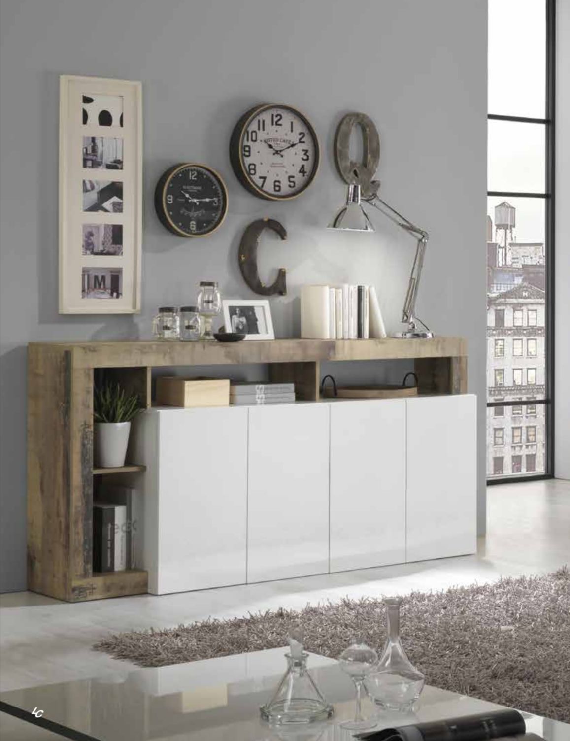 HAMBURG 4-Door Sideboard (Glossy Lacquered White / Pear) 209030 – 08P