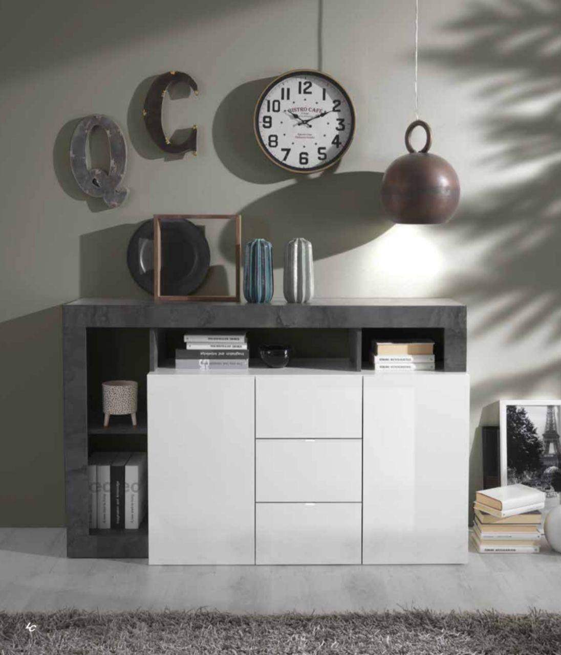 HAMBURG 3-Door Sideboard (Glossy Lacquered White / Pear) 209030-05P