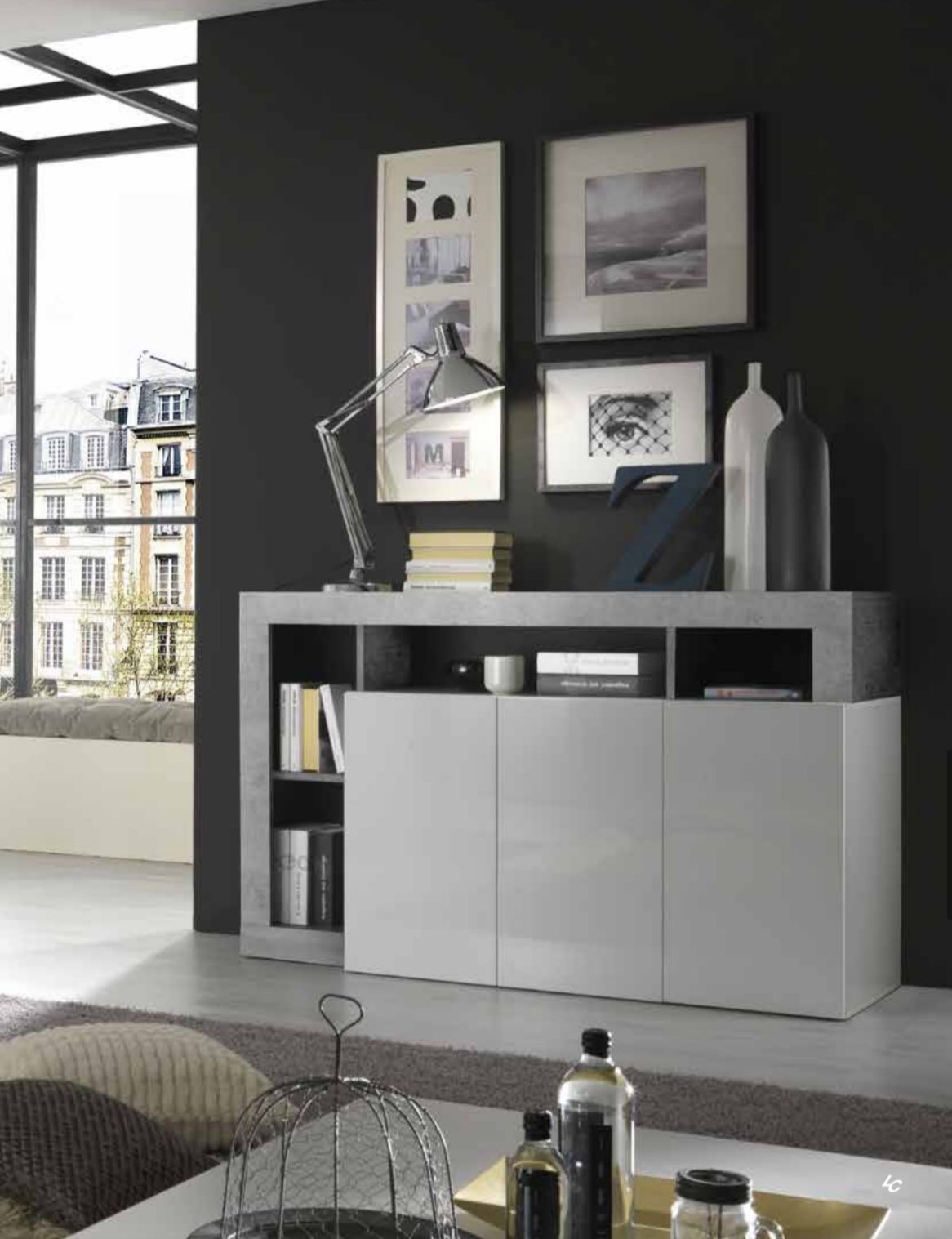 HAMBURG 3-Door Sideboard (Glossy Lacquered White / Pear) 209030-05P