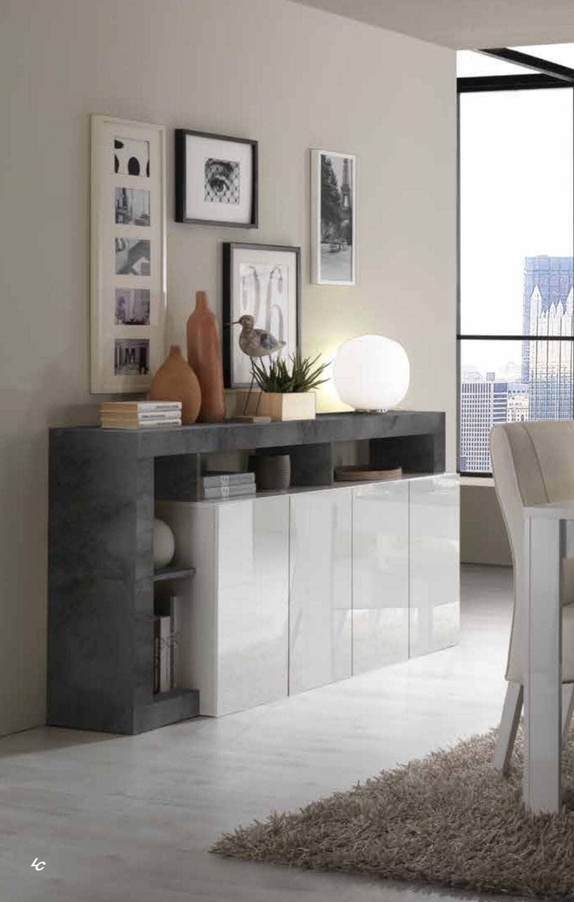 HAMBURG 4-Door Sideboard (Glossy Lacquered White / Pear) 209030 – 08P