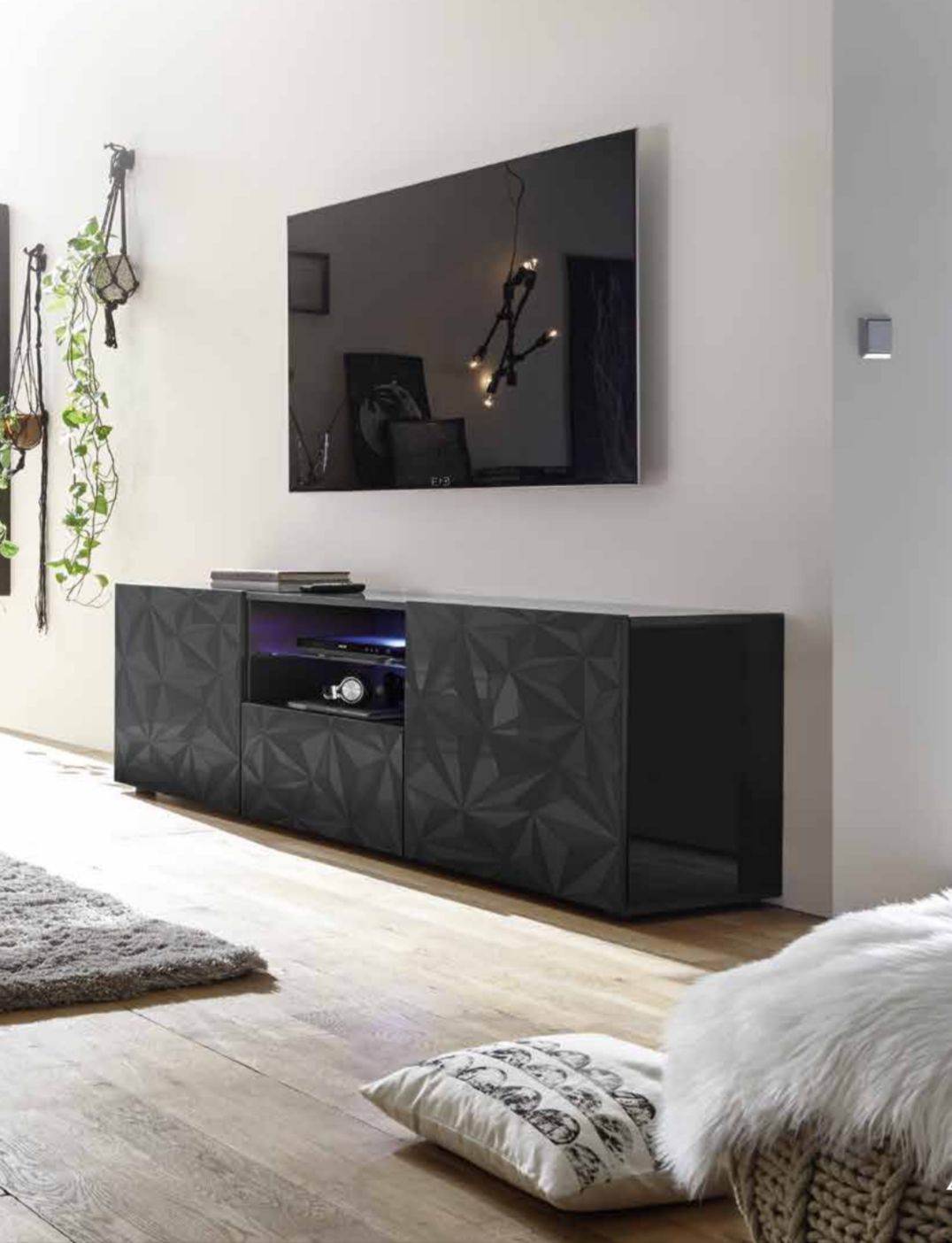 TV Base 2 Doors and 1 Drawer PRISMA (Gloss White Screen Printed) 20 90 99 - 02