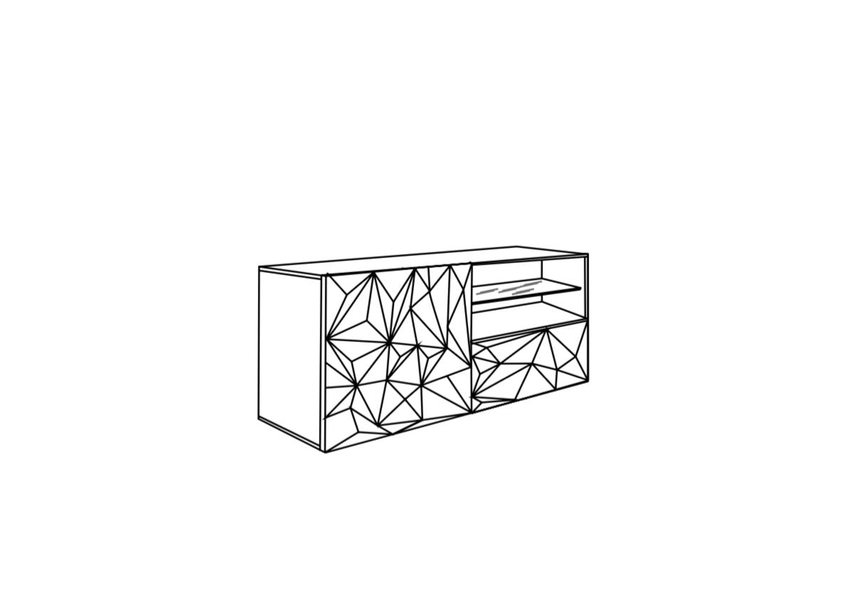 TV Base 2 Doors and 1 Drawer PRISMA (Gloss White Screen Printed) 20 90 99 - 02