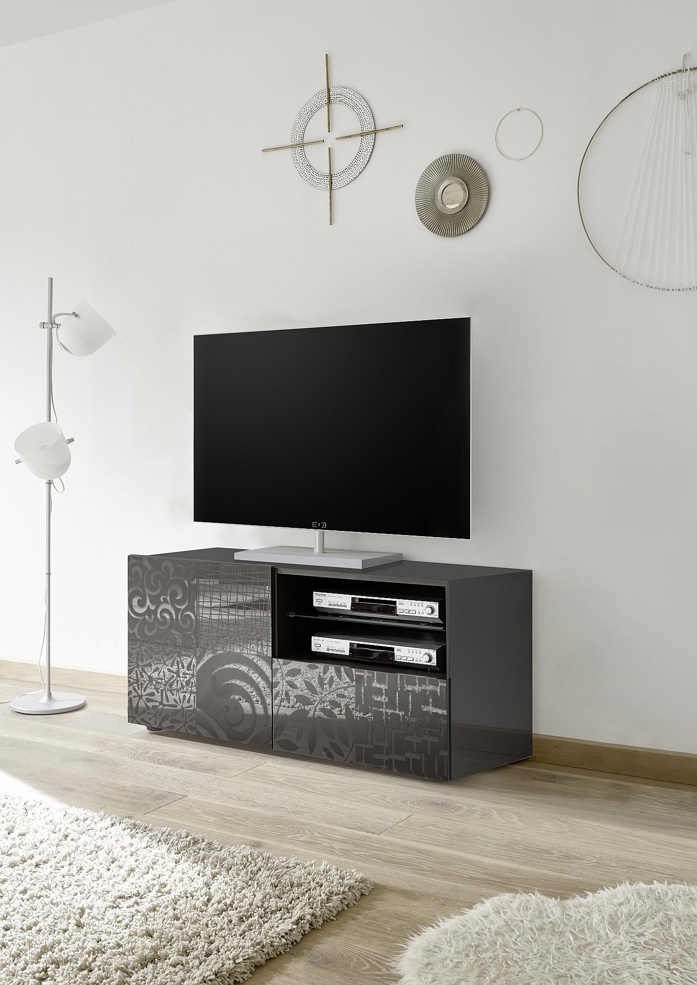 TV Base 1 Door and 1 Drawer MIRO (Screen-printed Glossy Grey) 20 23 83-01