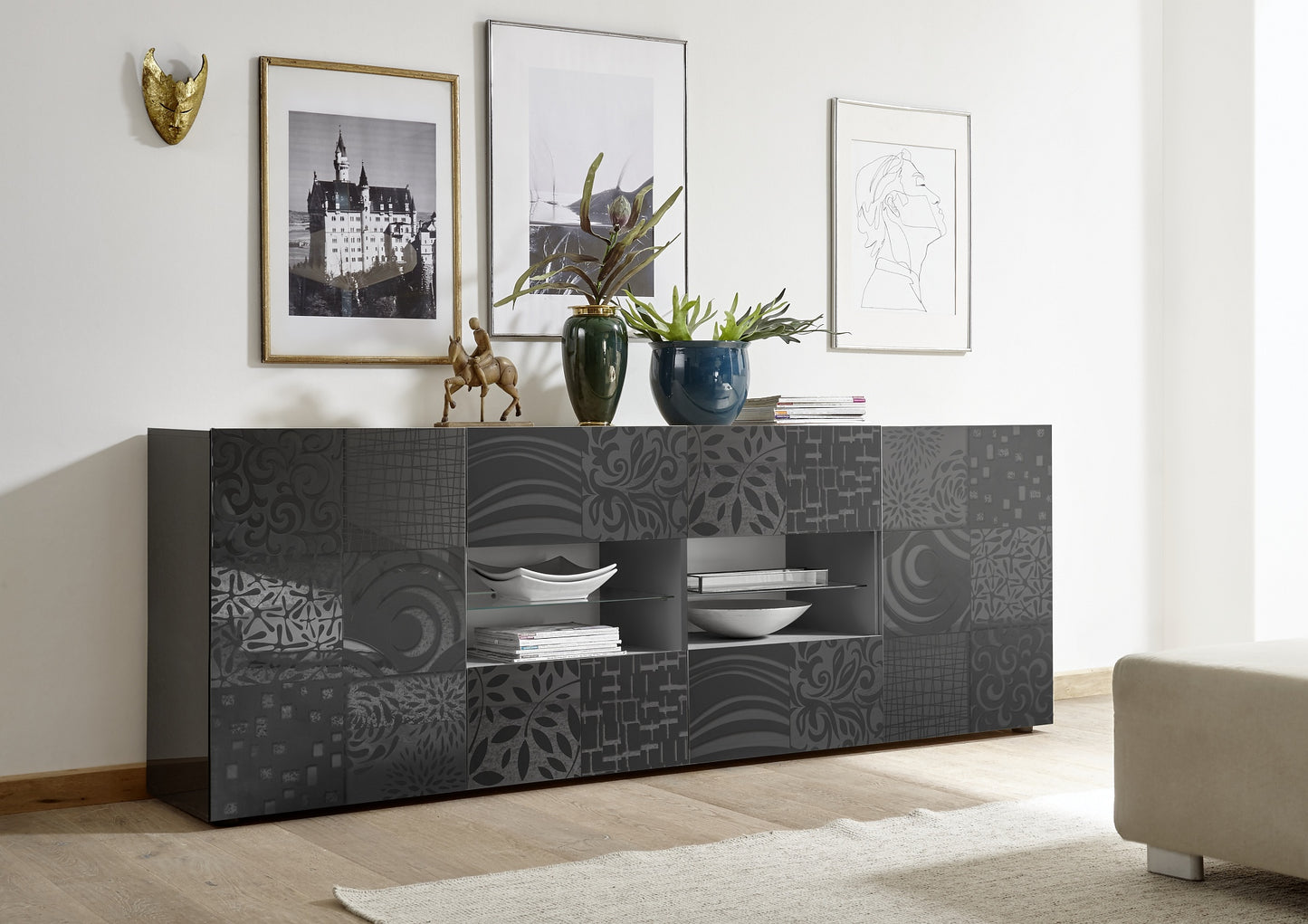 Sideboard 2 Doors and 4 Drawers MIRO (Screen-printed Glossy Grey) 20 23 83 - 08