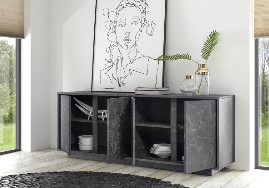 4 Door Sideboard CARRARA (Black Marble) 208100-08
