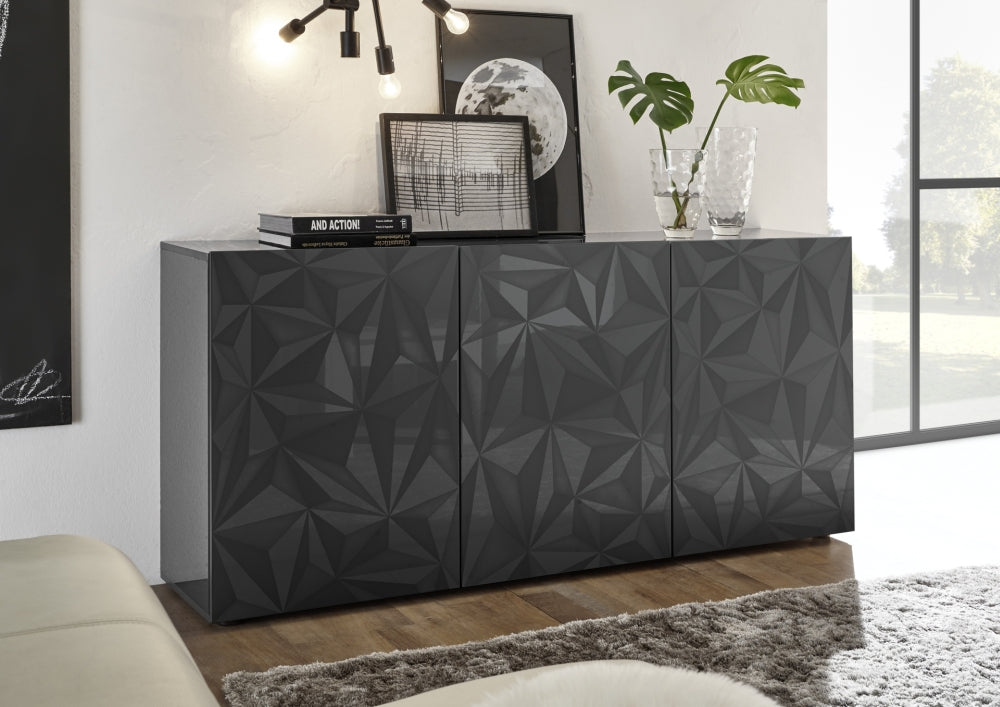 PRISMA 3-Door Sideboard (Glossy Screen-Printed Grey) 20 23 99 - 05