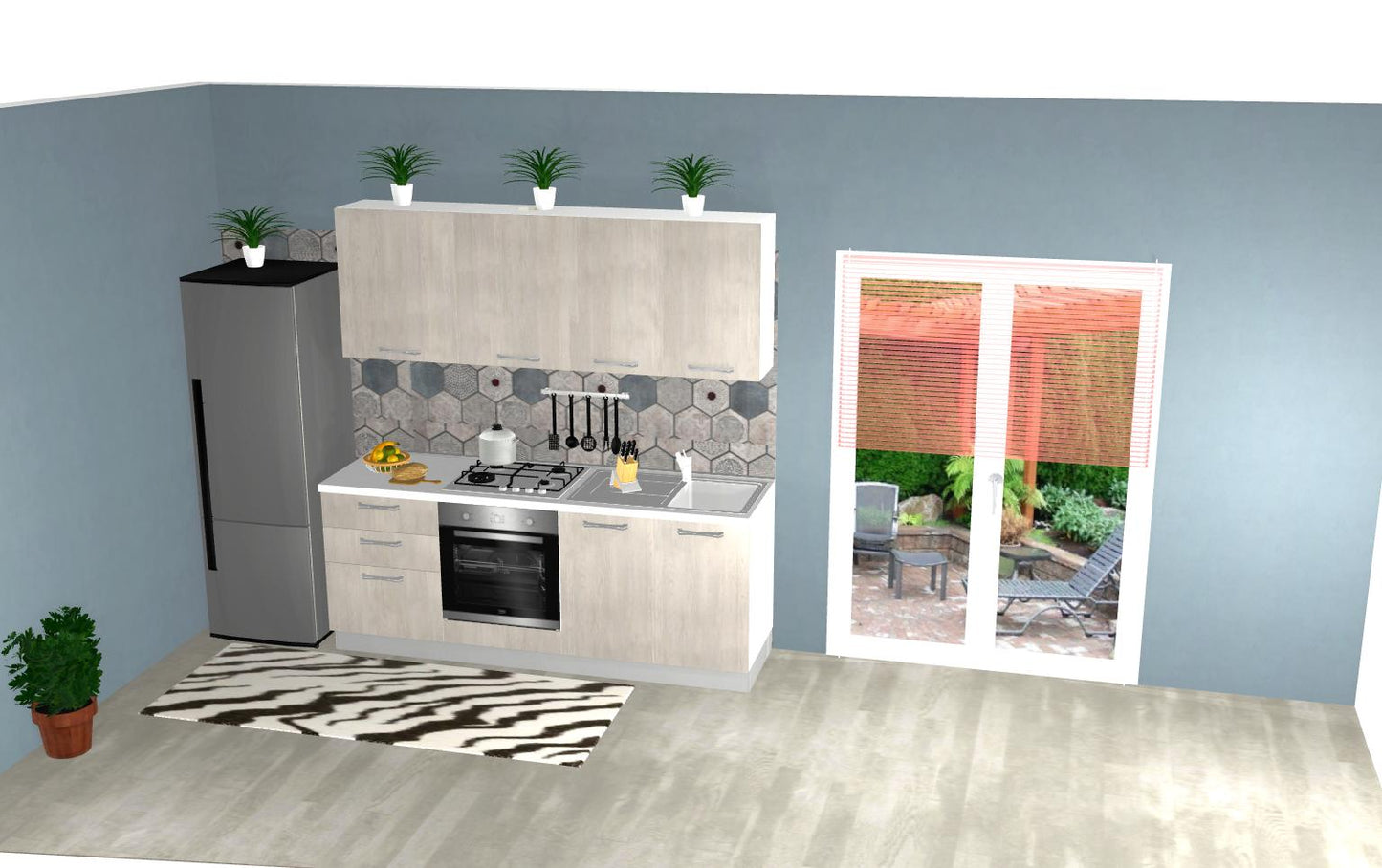 Cucina Bloccata 210cm Rovere Gessato Bianco