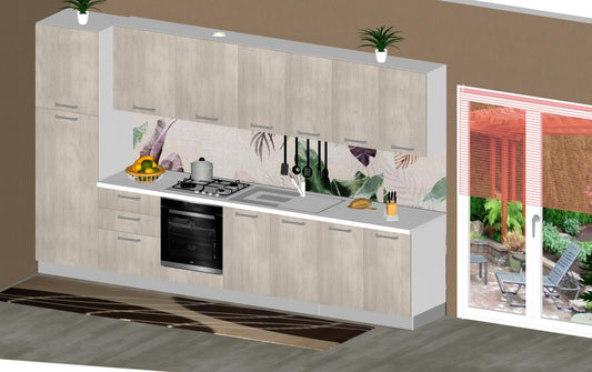 Cucina Bloccata 360cm Rovere Gessato Bianco