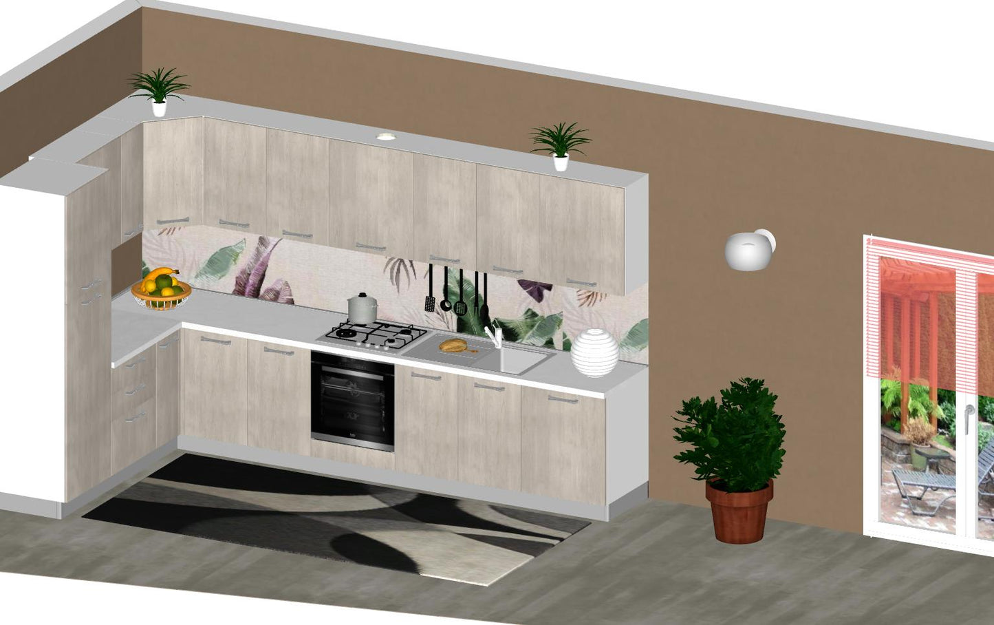 Cucina Bloccata Angolare 541cm Rovere Gessato Bianco