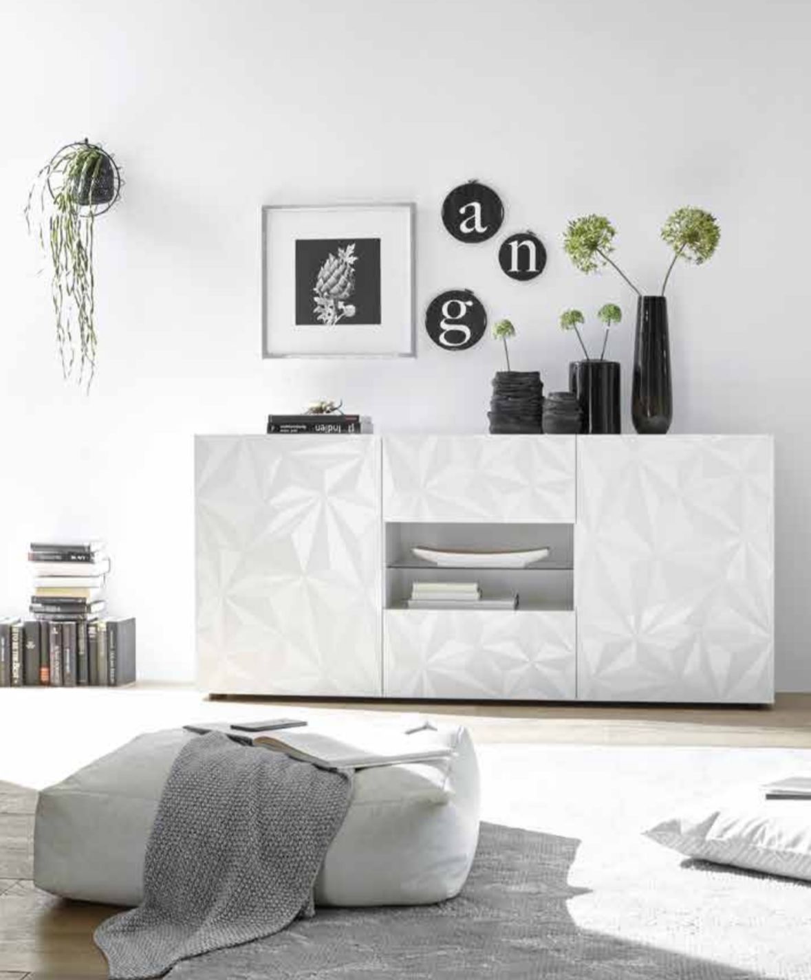 PRISMA Sideboard with 2 Doors and 2 Drawers (Glossy Screen-Printed Grey) 20 23 99 - 07