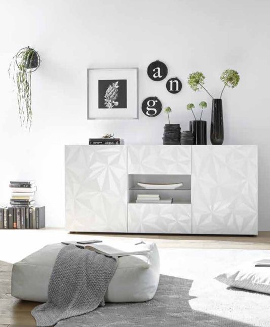 PRISMA Sideboard with 2 Doors and 2 Drawers (Glossy Screen-Printed Grey) 20 23 99 - 07