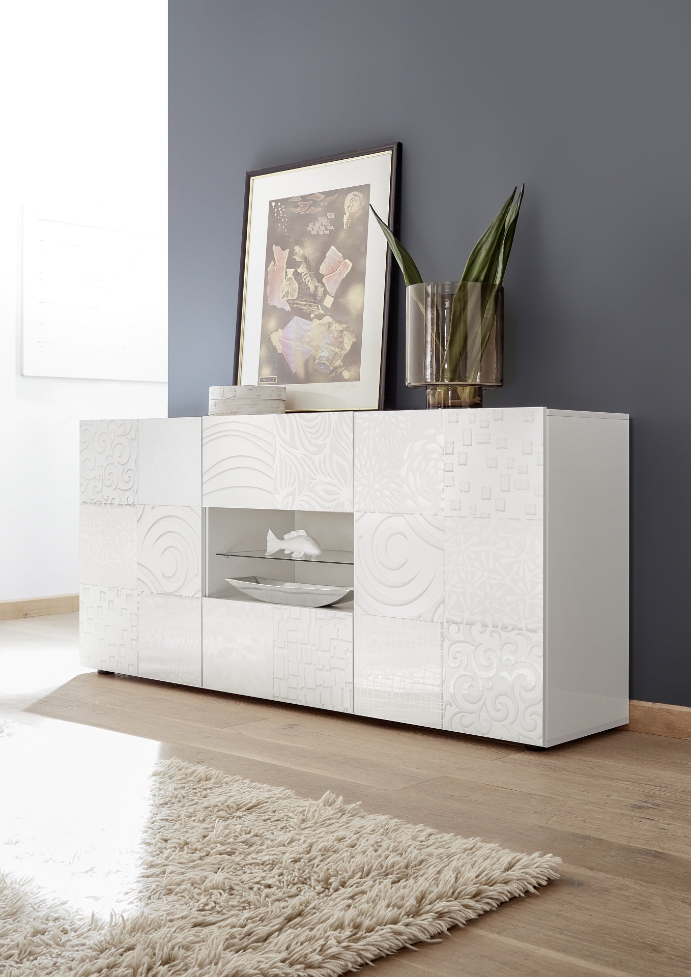 Sideboard 2 Doors and 2 Drawers MIRO (Screen-printed Glossy Grey) 20 90 83 - 07