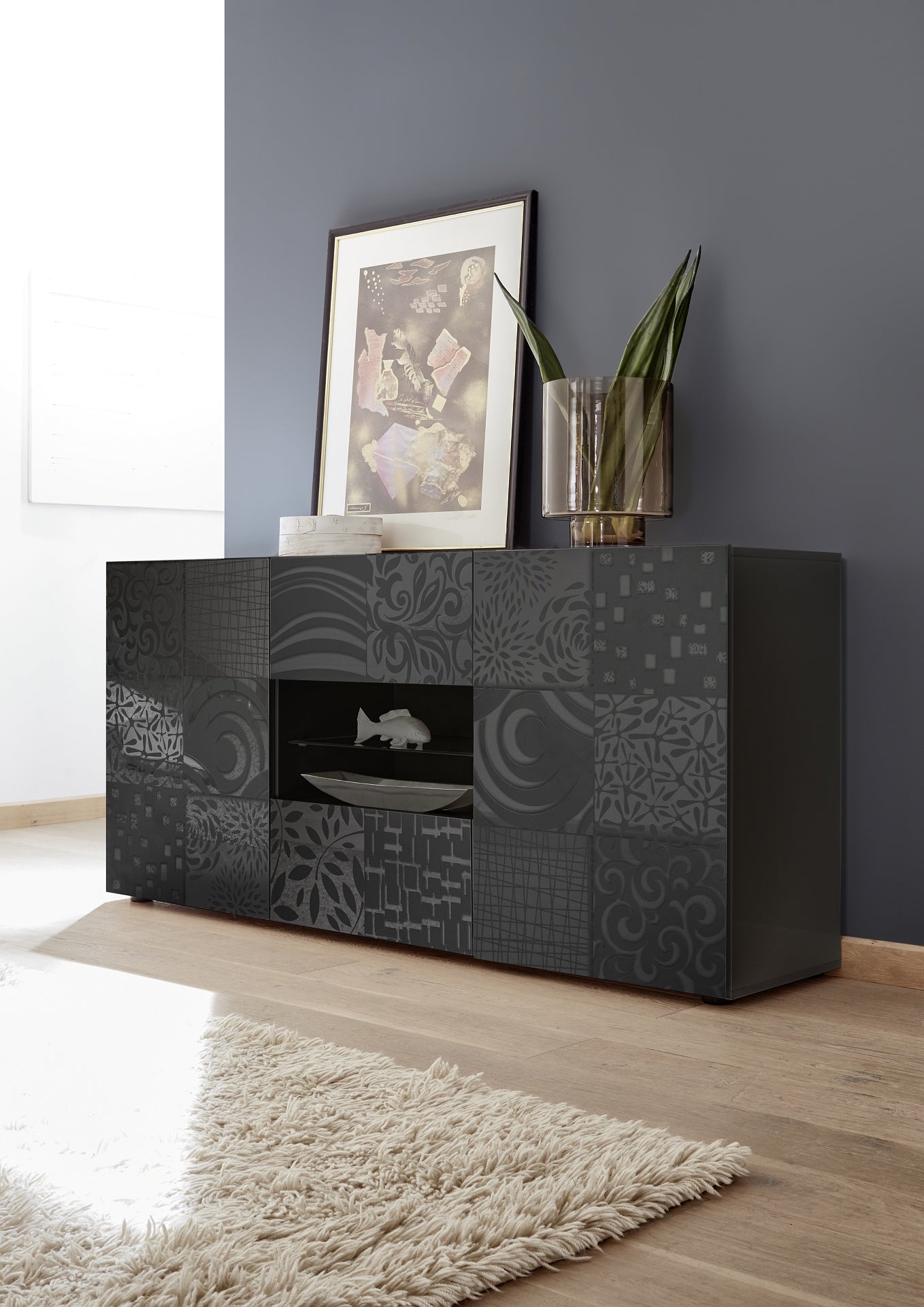 Sideboard 2 Doors and 2 Drawers MIRO (Screen-printed Glossy Grey) 20 23 83 - 07