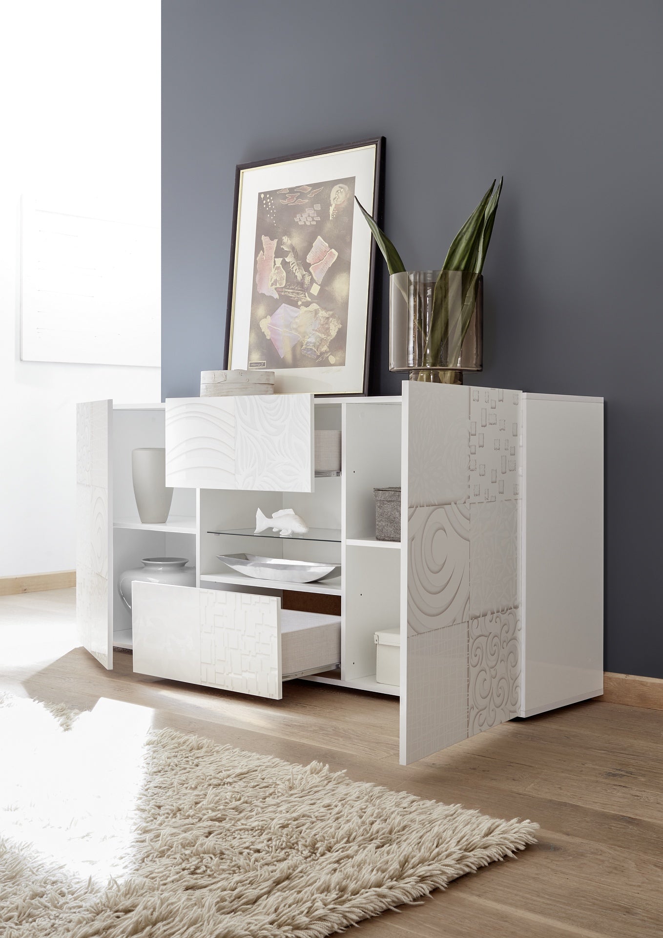 Sideboard 2 Doors and 2 Drawers MIRO (Screen-printed Glossy Grey) 20 90 83 - 07