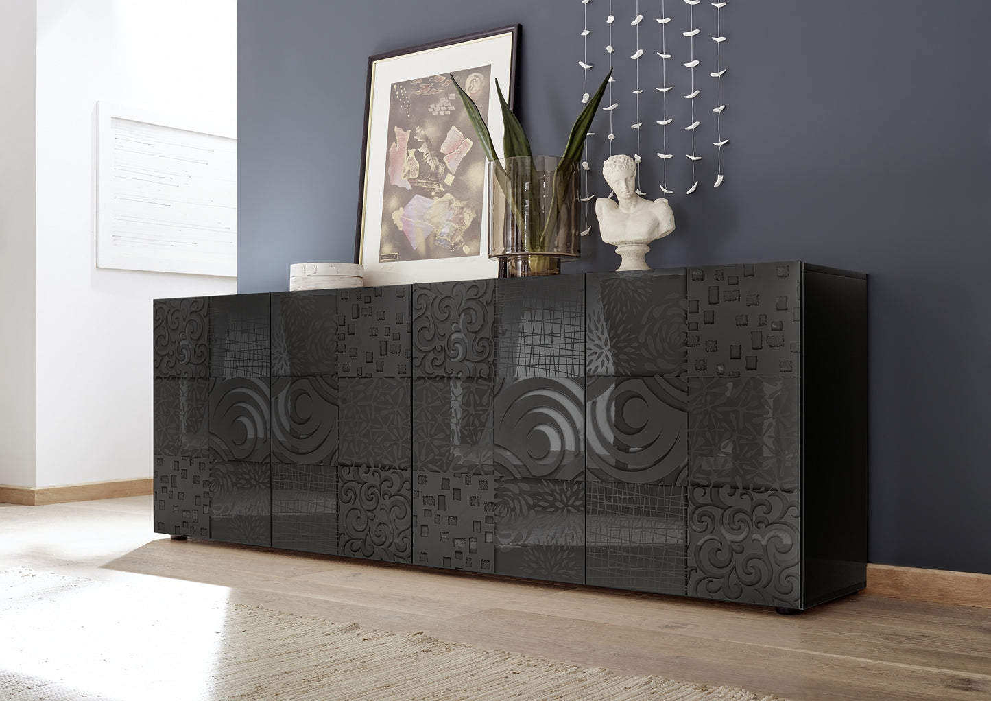 MIRO 4-Door Sideboard (Glossy Screen-Printed Grey) 20 23 83 - 09