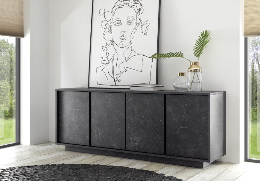 4 Door Sideboard CARRARA (Black Marble) 208100-08