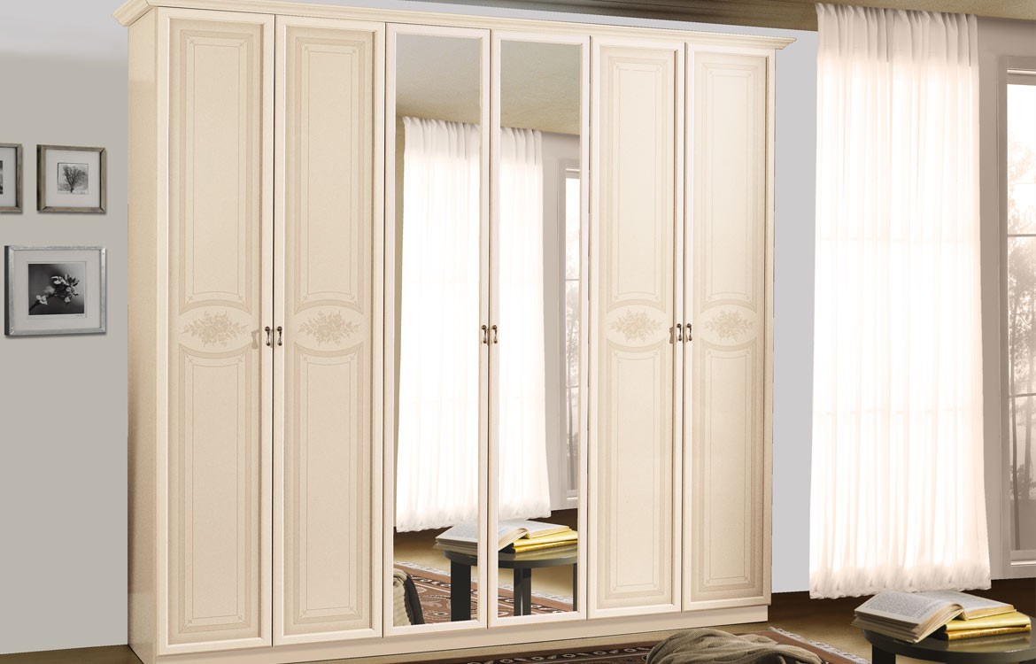 DECO wardrobe 6 doors (silk-screened beige patina)