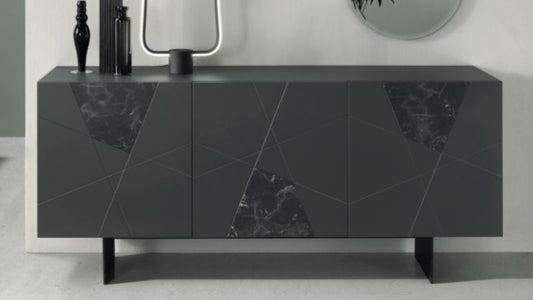 3-Door Sideboard ADEL (Anthracite/Black Marble) ADELANT/MARNERO TR