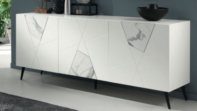 Sideboard 3 Doors (White/White Marble)