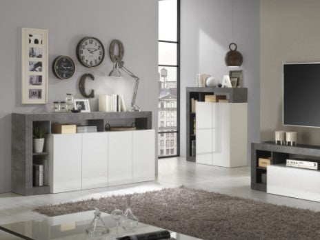 HAMBURG 4-Door Sideboard (Glossy Lacquered White/Oxide) 209030 – 08OX