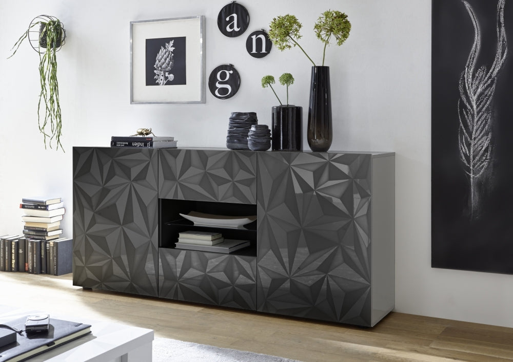 PRISMA Sideboard with 2 Doors and 2 Drawers (Glossy Screen-Printed Grey) 20 23 99 - 07