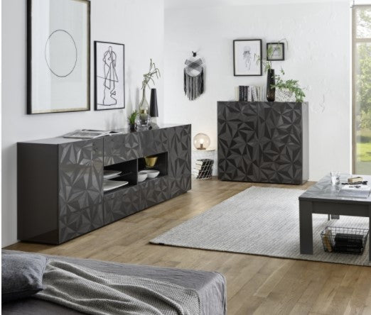 PRISMA Sideboard with 2 Doors and 4 Drawers (Glossy Screen-Printed Grey) 20 23 99 - 08